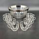 Vintage Glass Punch Bowl Set Silver Rim 8 Cups Mid-Century Modern Party Bar
