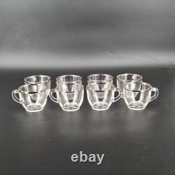 Vintage Glass Punch Bowl Set Silver Rim 8 Cups Mid-Century Modern Party Bar