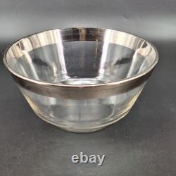Vintage Glass Punch Bowl Set Silver Rim 8 Cups Mid-Century Modern Party Bar
