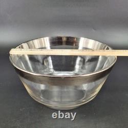 Vintage Glass Punch Bowl Set Silver Rim 8 Cups Mid-Century Modern Party Bar