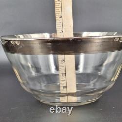 Vintage Glass Punch Bowl Set Silver Rim 8 Cups Mid-Century Modern Party Bar