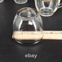 Vintage Glass Punch Bowl Set Silver Rim 8 Cups Mid-Century Modern Party Bar