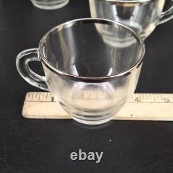 Vintage Glass Punch Bowl Set Silver Rim 8 Cups Mid-Century Modern Party Bar