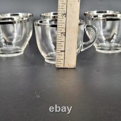 Vintage Glass Punch Bowl Set Silver Rim 8 Cups Mid-Century Modern Party Bar