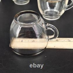 Vintage Glass Punch Bowl Set Silver Rim 8 Cups Mid-Century Modern Party Bar