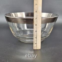 Vintage Glass Punch Bowl Set Silver Rim 8 Cups Mid-Century Modern Party Bar