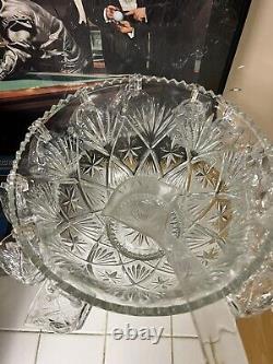 Vintage Glass Punch Bowl Set with 12 Cups