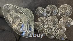 Vintage Glass Punch Bowl Set with 12 Matching Cups & Ladle Starburst Pattern