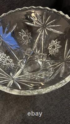 Vintage Glass Punch Bowl Set with 12 Matching Cups & Ladle Starburst Pattern