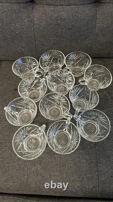 Vintage Glass Punch Bowl Set with 12 Matching Cups & Ladle Starburst Pattern