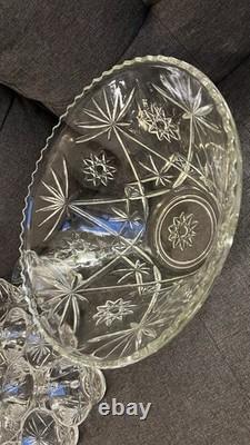 Vintage Glass Punch Bowl Set with 12 Matching Cups & Ladle Starburst Pattern