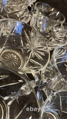 Vintage Glass Punch Bowl Set with 12 Matching Cups & Ladle Starburst Pattern
