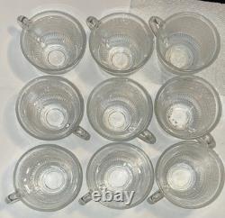 Vintage Glass Punch Bowl Set with Cups and Bowls, Floral Geometric Pattern 14 PC