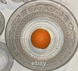 Vintage Glass Punch Bowl Set with Cups and Bowls, Floral Geometric Pattern 14 PC