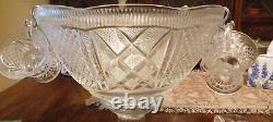 Vintage Glass Punch Bowl with 12 Hanging Cups And Stand