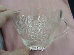 Vintage Glass Punch Bowl with Stand & 12 Cups Harvest Grape Pattern