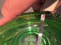 Vintage Green Carnival Glass Punch Bowl Set 14pc 12 Cups Ladle Excellent