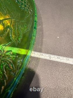 Vintage Green Carnival Glass Punch Bowl Set 14pc 12 Cups Ladle Excellent