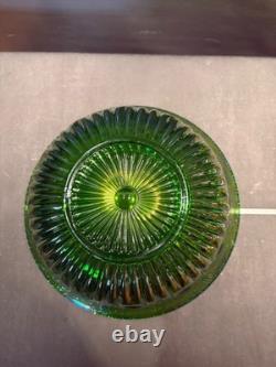 Vintage Green Carnival Glass Punch Bowl Set 14pc 12 Cups Ladle Excellent