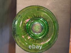Vintage Green Carnival Glass Punch Bowl Set 14pc 12 Cups Ladle Excellent