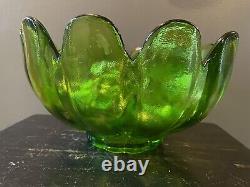 Vintage Green Glass Punch Bowl Tulip Shape Punchbowl Tulip Glasses VERY HEAVY