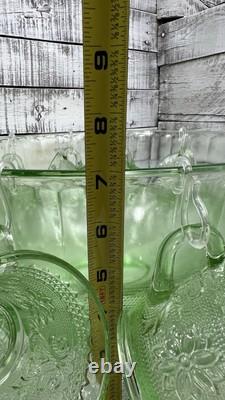 Vintage Green Tiara Chantilly Glass Punch Bowl & Cups Hooks EUC