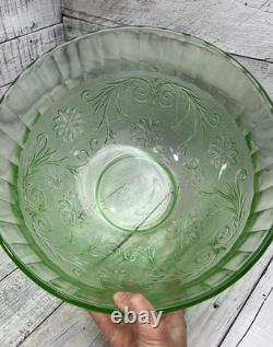 Vintage Green Tiara Chantilly Glass Punch Bowl & Cups Hooks EUC