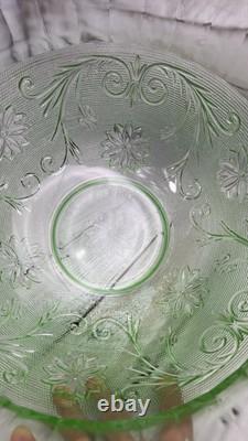Vintage Green Tiara Chantilly Glass Punch Bowl & Cups Hooks EUC