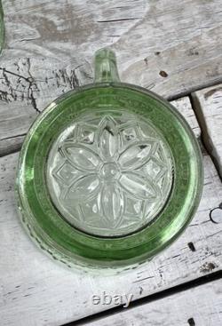 Vintage Green Tiara Chantilly Glass Punch Bowl & Cups Hooks EUC