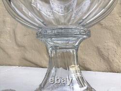 Vintage HEISEY GLASS PUNCH BOWL SET with Pedestal STAND & 12 CUPS Greek Key design