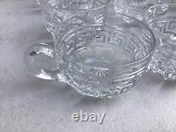 Vintage HEISEY GLASS PUNCH BOWL SET with Pedestal STAND & 12 CUPS Greek Key design