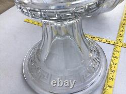 Vintage HEISEY GLASS PUNCH BOWL SET with Pedestal STAND & 12 CUPS Greek Key design