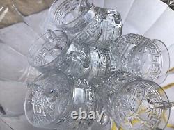 Vintage HEISEY GLASS PUNCH BOWL SET with Pedestal STAND & 12 CUPS Greek Key design