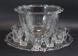 Vintage HEISEY Plantation Pressed Pineapple PUNCH BOWL, Under-Plate & 7 Cups