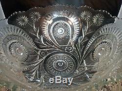 Vintage HTF Massive 17 Flared Rim Slewed Horseshoe Punch Bowl Set Glass Ladle