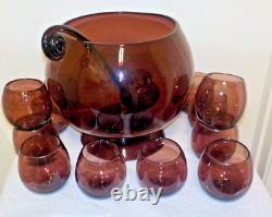 Vintage Hand-Blown Purple Amethyst Punch Bowl & Ladle & 12 Cups