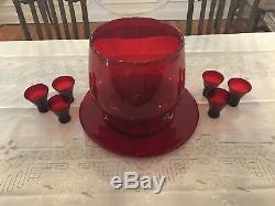 Vintage Handblown Red Punch Bowl Plate Cups Christmas Huge Blenko