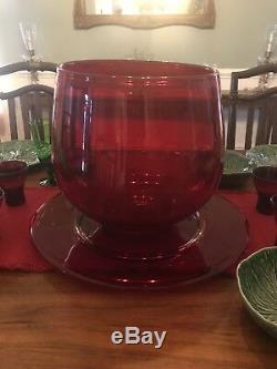 Vintage Handblown Red Punch Bowl Plate Cups Christmas Huge Blenko