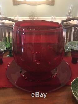 Vintage Handblown Red Punch Bowl Plate Cups Christmas Huge Blenko