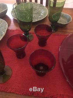 Vintage Handblown Red Punch Bowl Plate Cups Christmas Huge Blenko