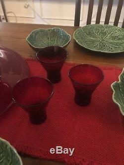 Vintage Handblown Red Punch Bowl Plate Cups Christmas Huge Blenko