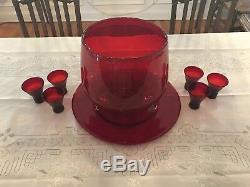 Vintage Handblown Red Punch Bowl Plate Cups Christmas Huge Blenko