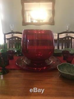 Vintage Handblown Red Punch Bowl Plate Cups Christmas Huge Blenko