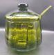 Vintage Handmade Empoli Glass Olive Green Optic Lidded Punch Bowl & Ladle