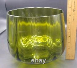 Vintage Handmade Empoli Glass Olive Green Optic Lidded Punch Bowl & Ladle