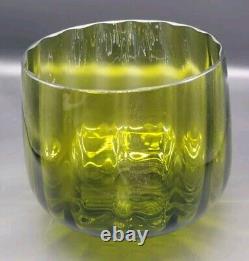 Vintage Handmade Empoli Glass Olive Green Optic Lidded Punch Bowl & Ladle