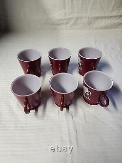 Vintage Hazel Atlas Christmas Burgundy Holly Egg Nog Glass Punch Bowl Set 1950s