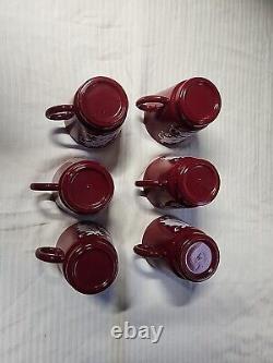 Vintage Hazel Atlas Christmas Burgundy Holly Egg Nog Glass Punch Bowl Set 1950s