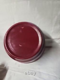 Vintage Hazel Atlas Christmas Burgundy Holly Egg Nog Glass Punch Bowl Set 1950s