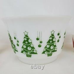 Vintage Hazel Atlas Christmas Trees Egg Nog Punch Bowl Set 5 Mugs w Original Box